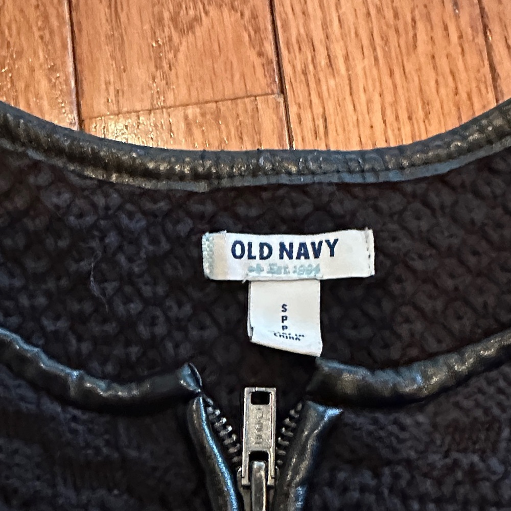 Old Navy Sweater Jacket Womens black Zip Up Faux Leather Trim Long Sleeve - Picture 2 of 12